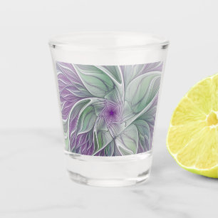 Copo De Shot Sonho de Flor, Arte Fractal Verde Abstrato púrpura