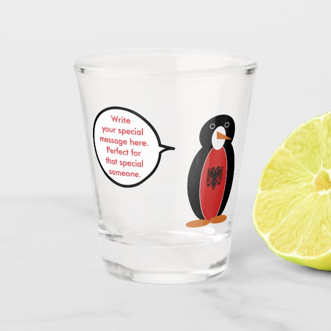 Copo De Shot Sra. Pinguim Personalizada Albânia (Frente)