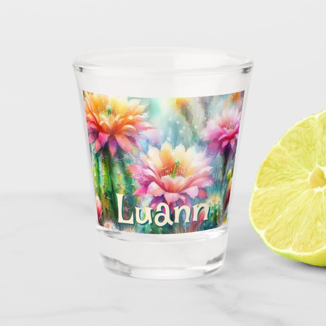 Copo De Shot Suculentas Cactáceas Floridas Personalizadas em Aq (Frente)
