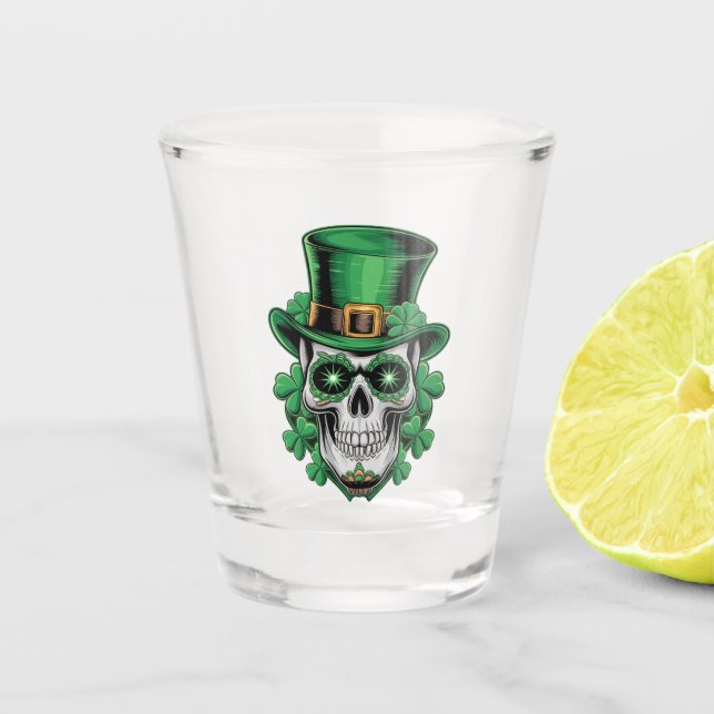 Copo De Shot Sugar Skull Rua Patrick Day Lucky Shamrock (Frente)