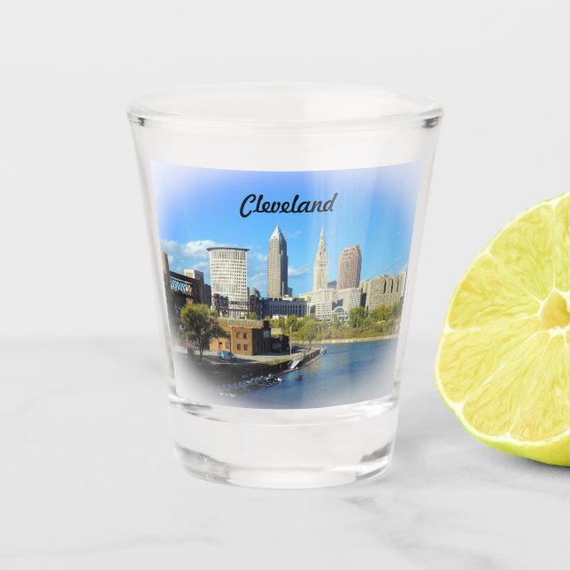Copo De Shot Sunny Cleveland River Skyline (Frente)
