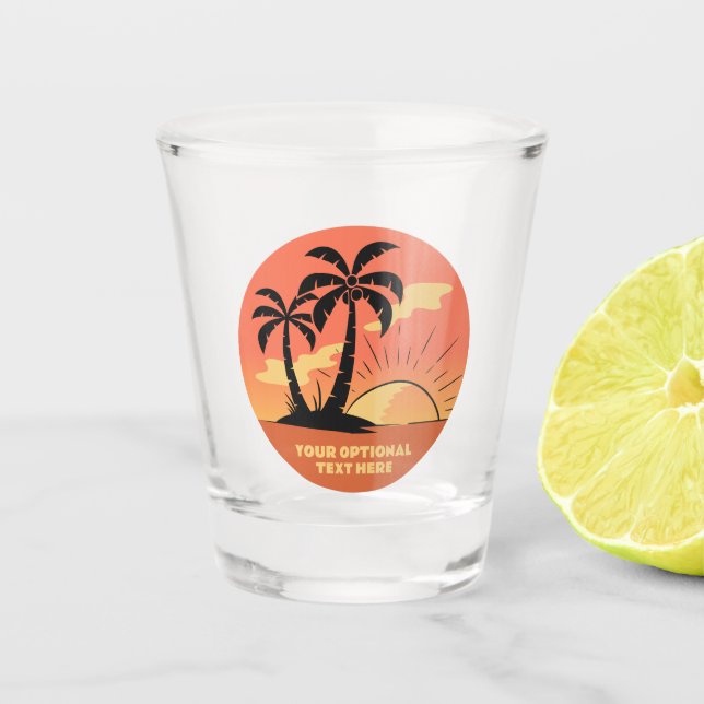 Copo De Shot Sunset da Ilha Tropical de Texto Personalizado (Frente)