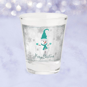 Copo De Shot Teal Cute Snowman - Vidro quente de Natal
