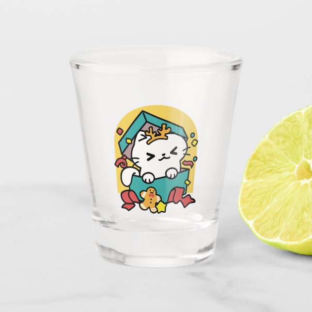 Copo De Shot Tempo Puro! - Design de Natal para Gatos Festivos (Frente)