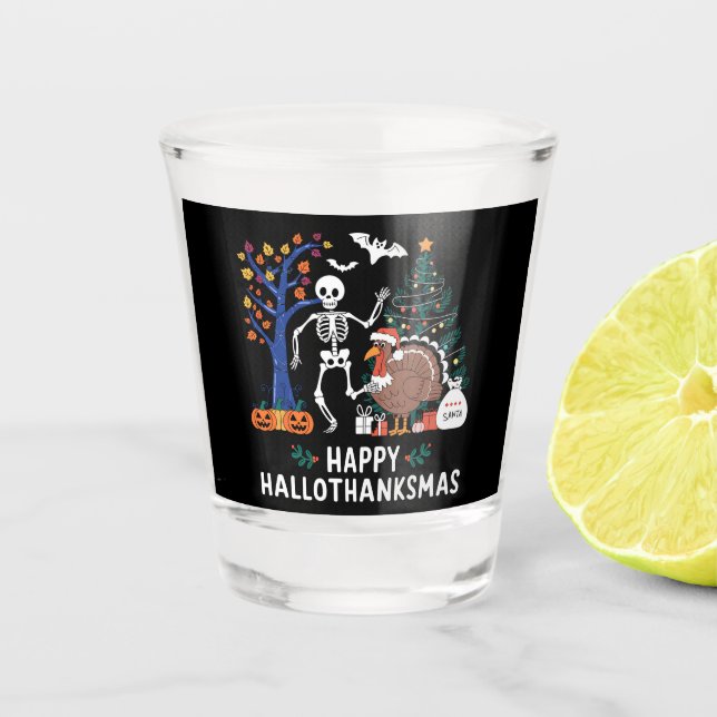 Copo De Shot Temporada de Férias Feliz Hallothanksmas Presente  (Frente)