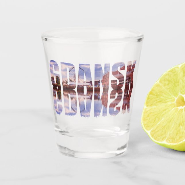 Copo De Shot Texto de Gdansk com vista de cidade antiga e refle (Frente)