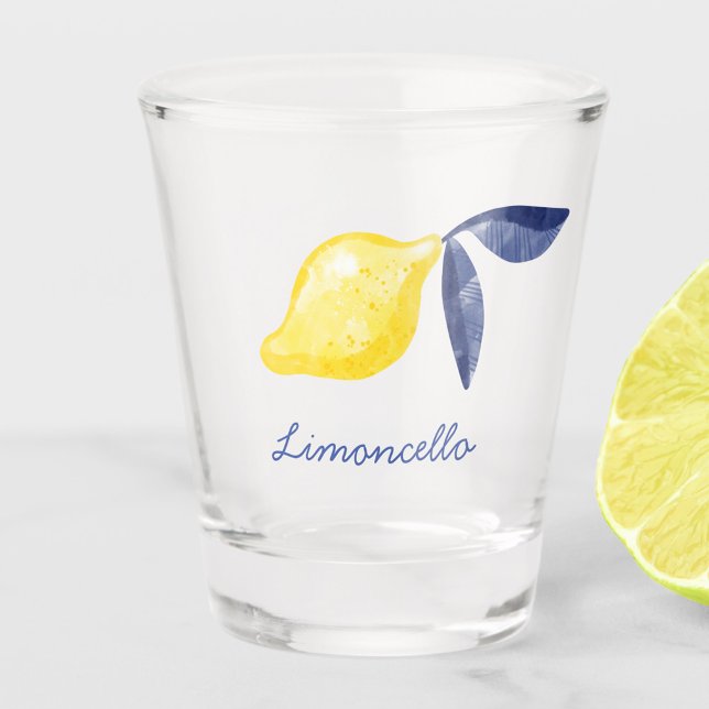 Copo De Shot Texto Personalizado de Limão (Watercolor lemon with custom text saying Limoncello)
