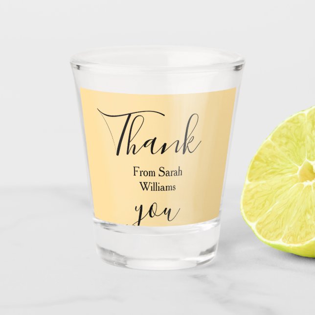 Copo De Shot Thank you from add name yellow Pastel boho wedding (Frente)