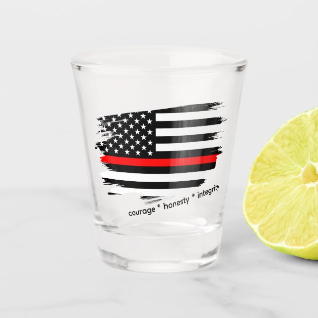 Copo De Shot Thin Red Line Shot Glass, American Flag, Fireman (Frente)