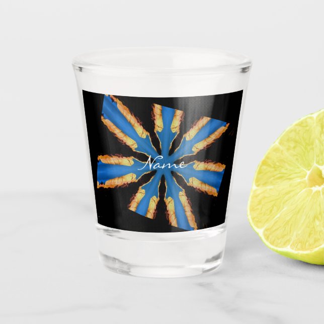 Copo De Shot Thunder_Cove do Design Abstrato de Estrela Azul-Ou (Frente)
