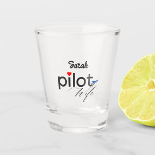 Copo De Shot Tipografia de esposa piloto e avião simples, minim