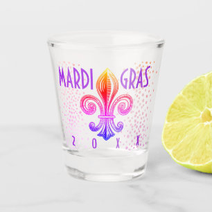 Copo De Shot Tipografia de Mardi Gras Fleur De Lis Rosa Púrpur