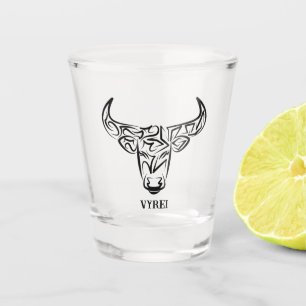 Copo De Shot Touro Tribal Negro e Branco / Ox