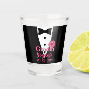 Copo De Shot Traje de Noivo Personalizado com Flor Rosa