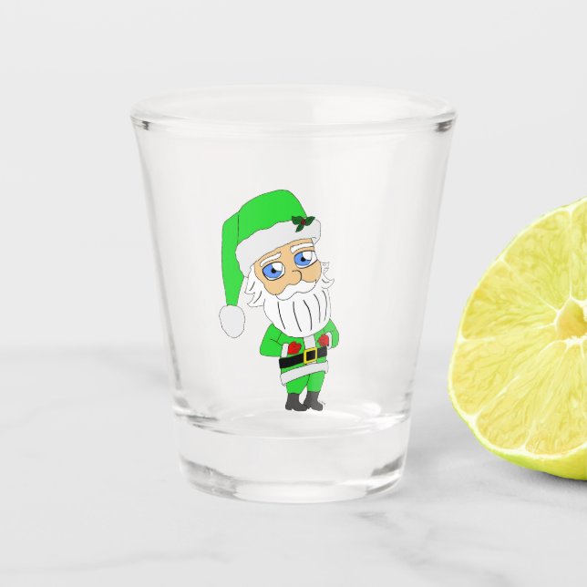 Copo De Shot Traje verde do Chibi Santa (Frente)
