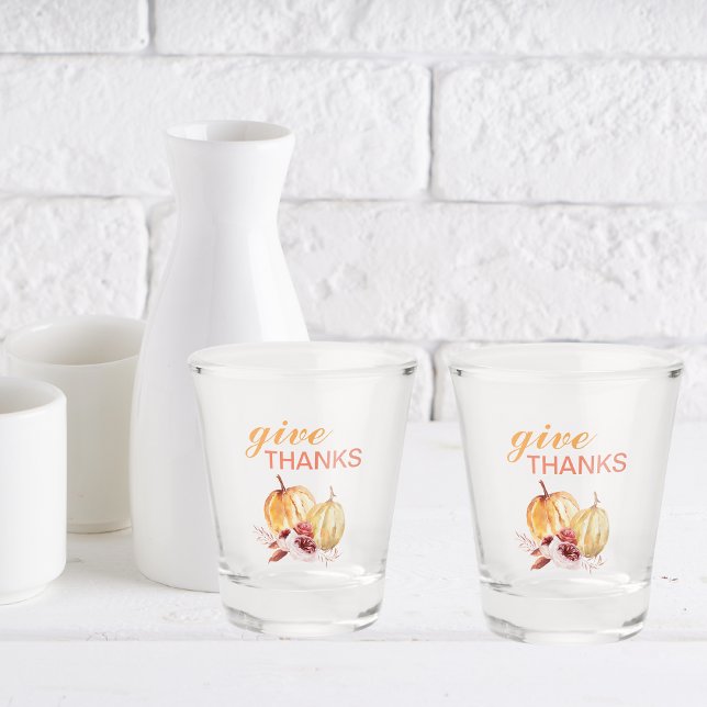 Copo De Shot Trendy Orange & Red Dê Obrigados e Abóbora (Criador carregado)