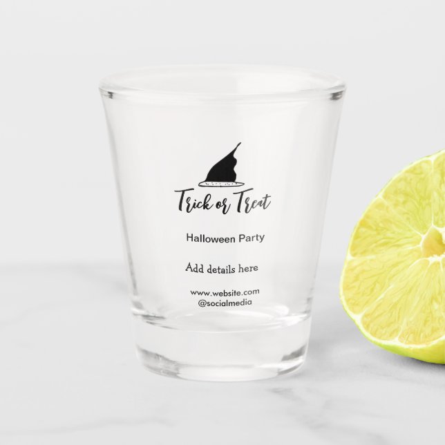 Copo De Shot Trick ou trate o chapéu preto do Halloween w (Frente)