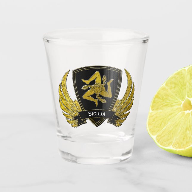 Copo De Shot Trinacria siciliano no ouro seu texto (Frente)