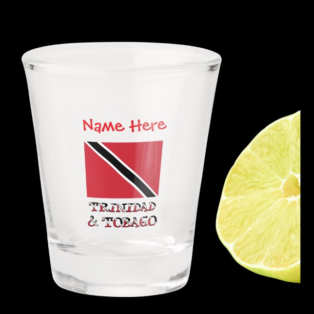 Copo De Shot Trinidad Tobago Bandeira Trinidadiana Personalizad (Shot glass has Trinidadian and Tobagan flag with words TRINIDAD & TOBAGO below. Add a name above.)