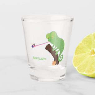 Copo De Shot Um desenho animado verde-feliz chameleon lagarto