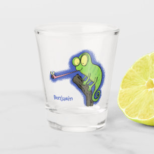 Copo De Shot Um desenho animado verde-feliz chameleon lagarto