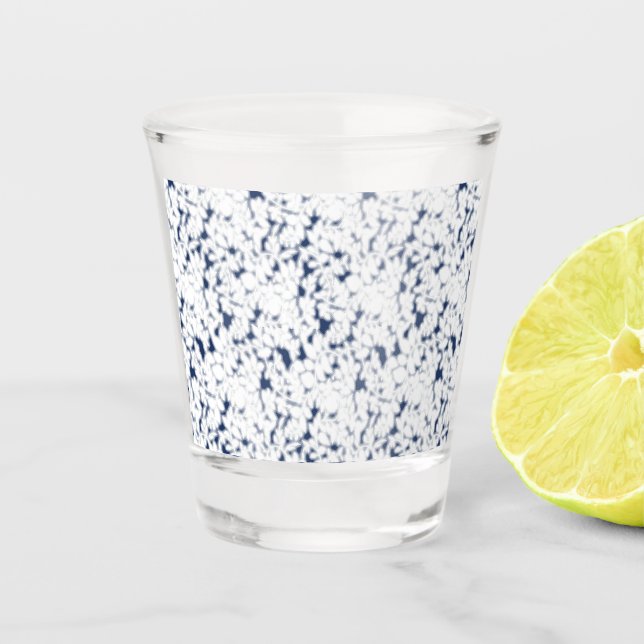 Copo De Shot um fundo branco e azul com um padrão (Frente)