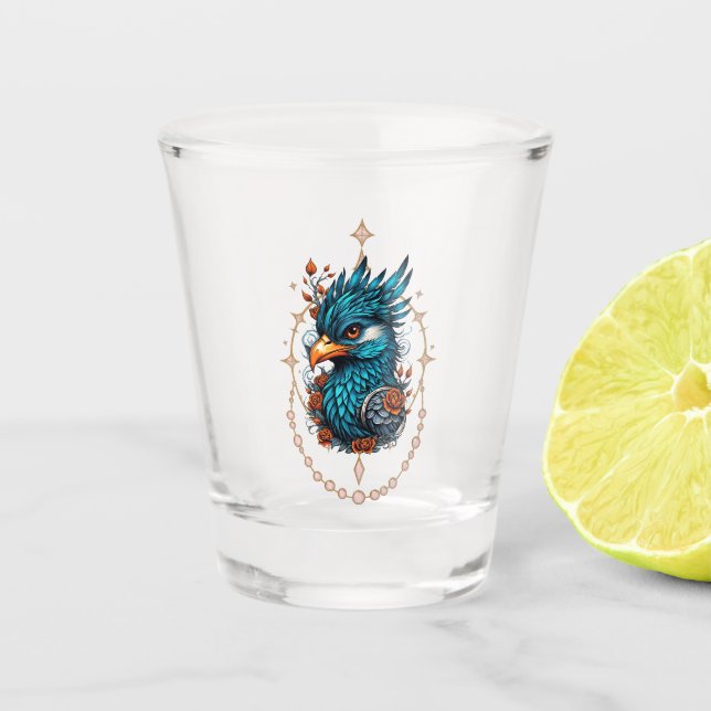 Copo De Shot Um pássaro azul majestoso. (Frente)