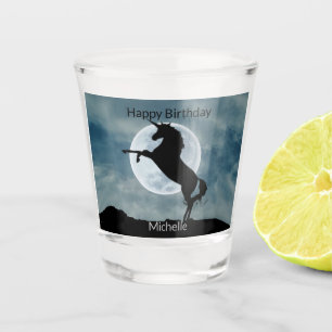 Copo De Shot Unicorn Silhouette Moon Happy Birthday - Adição