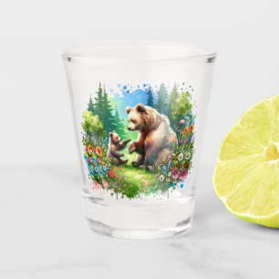 Copo De Shot Urso e filhote em aquarela fofa