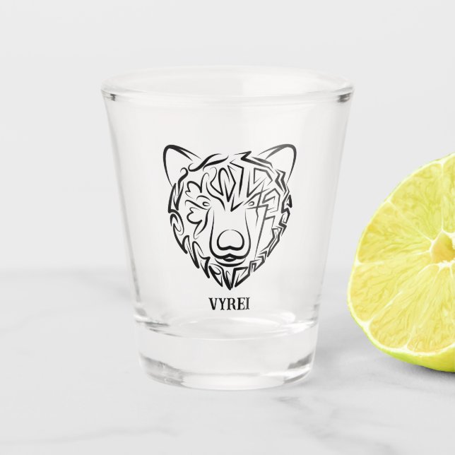 Copo De Shot Urso Tribal Negro e Branco (Frente)