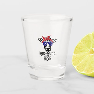 Copo De Shot Vaca Patriótica Branca Vermelha e Moo Quarto de ju