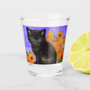 Copo De Shot Van Gogh Black Kitten com Girassóis