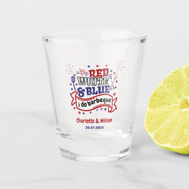 Copo De Shot Vermelho Branco e Azul eu faço Churrasco Casal Chá (Frente)