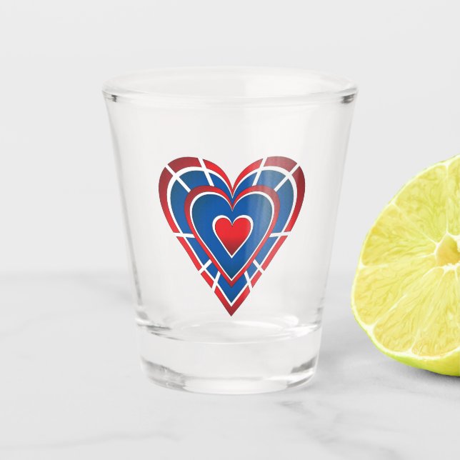 Copo De Shot Vermelho Branco e Coração Azul (Frente)