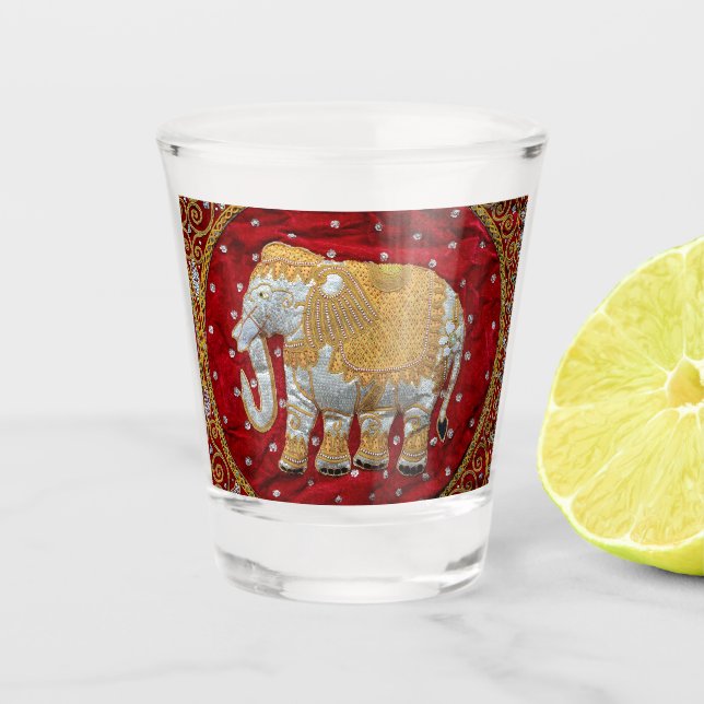 Copo De Shot Vermelho Embellished e ouro do elefante indiano (Frente)