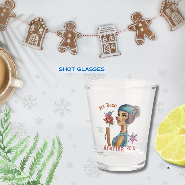 Copo De Shot Vestido Azul Arrasto 20 (Roaring 20's Art Deco Blue Dress Shot Glass)