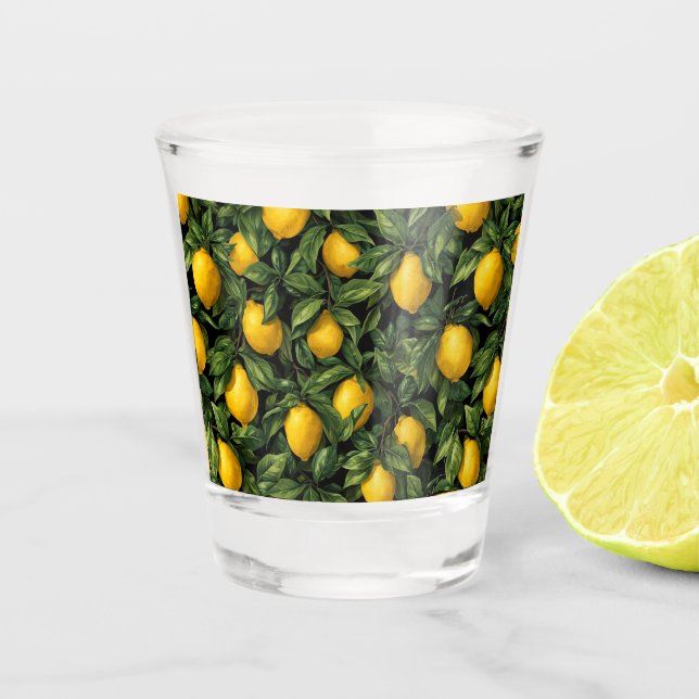 Copo De Shot Vibrant Lemon Citrus Tree Pattern (Frente)