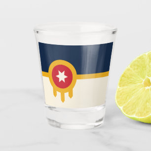 Copo De Shot Vidro baleado patriótico com bandeira de Tulsa, Ok