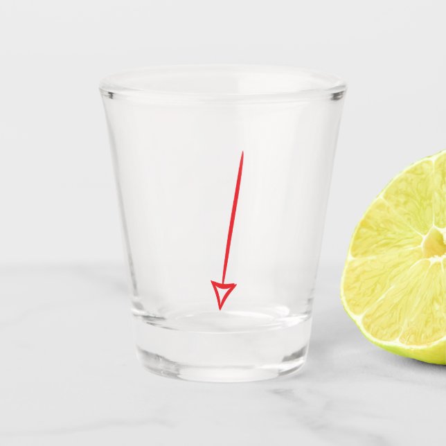 Copo De Shot Vidro com Seta para Baixo Vermelha - Negrito e Rep (Frente)
