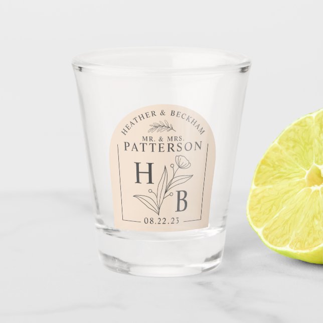 Copo De Shot Vidro De Atirada De Casamento De Laurel Floral Mod (Frente)