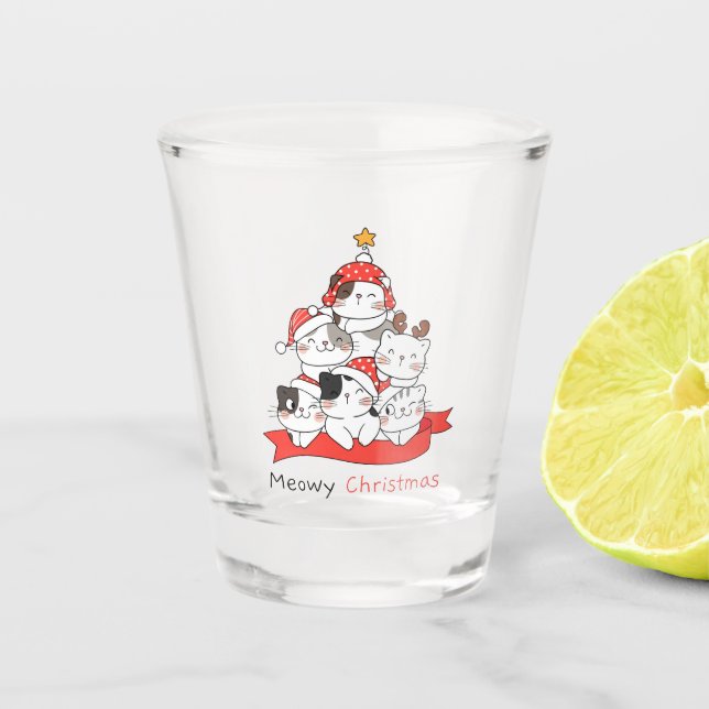 Copo De Shot Vidro De Gatos De Natal (Frente)