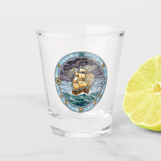 Copo De Shot Vidro de Mar Tempestuoso, Navio, Animais Marinhos,