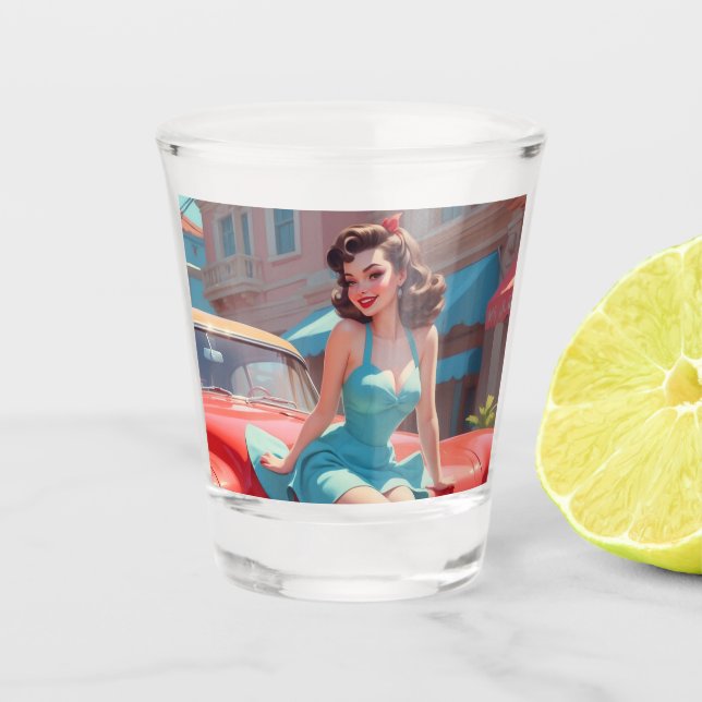 Copo De Shot Vidro De Shot Brunette Pin-Up Girl (Frente)