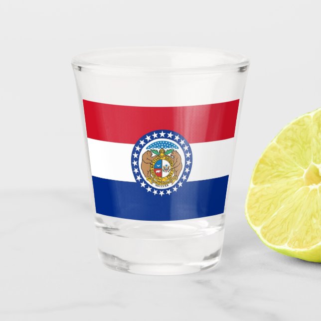 Copo De Shot Vidro de tiro Patriótico com bandeira do Missouri (Frente)
