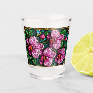 Copo De Shot Vidro Estreito Com Orquídeas Rosa