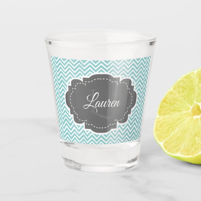 Copo De Shot Vidro-Foto Personalizado Chevron Teal (Frente)