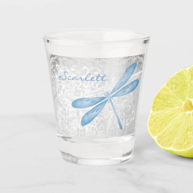 Copo De Shot Vidro Personalizado Da Dragonfly Azul (Frente)