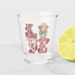 Copo De Shot Vintage Country-Style "Love" com uma Cowgirl loira