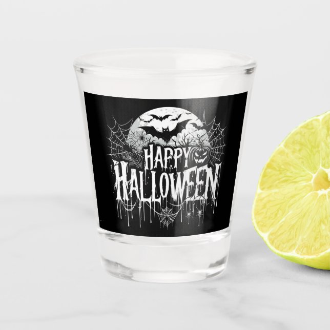 Copo De Shot Vintage feliz arte de Halloween (Frente)