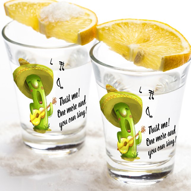 Copo De Shot Você Pode Cantar Cartoon Cactus Tequila Mexicana (A hilariously designed shot glass featuring the phrase “Trust me! One More and You Can Sing!” )